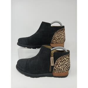 Sorel Major Low Ankle Boots Booties Shoes Womens Size US7.5 Black Cheetah Print